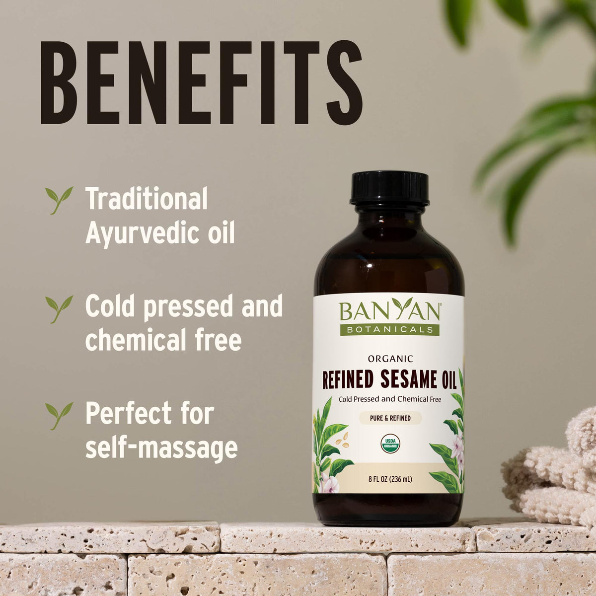 Banyan Botanicals sesame oil pour for massage and application