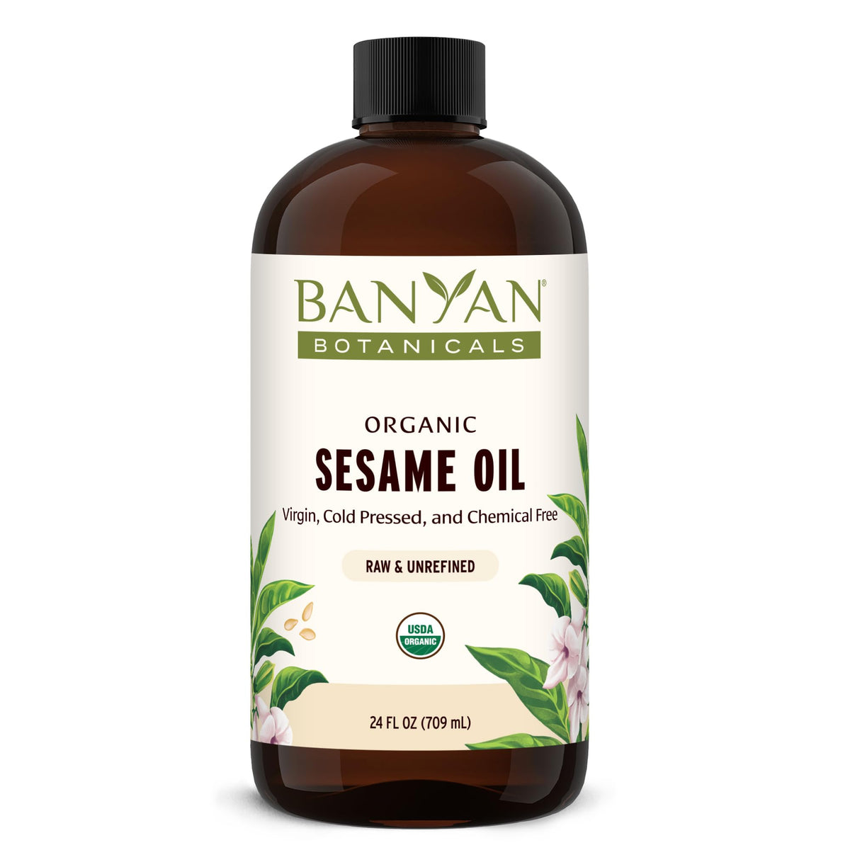Banyan Botanicals sesame oil 24oz bottle for authentic Abhyanga massage and body care