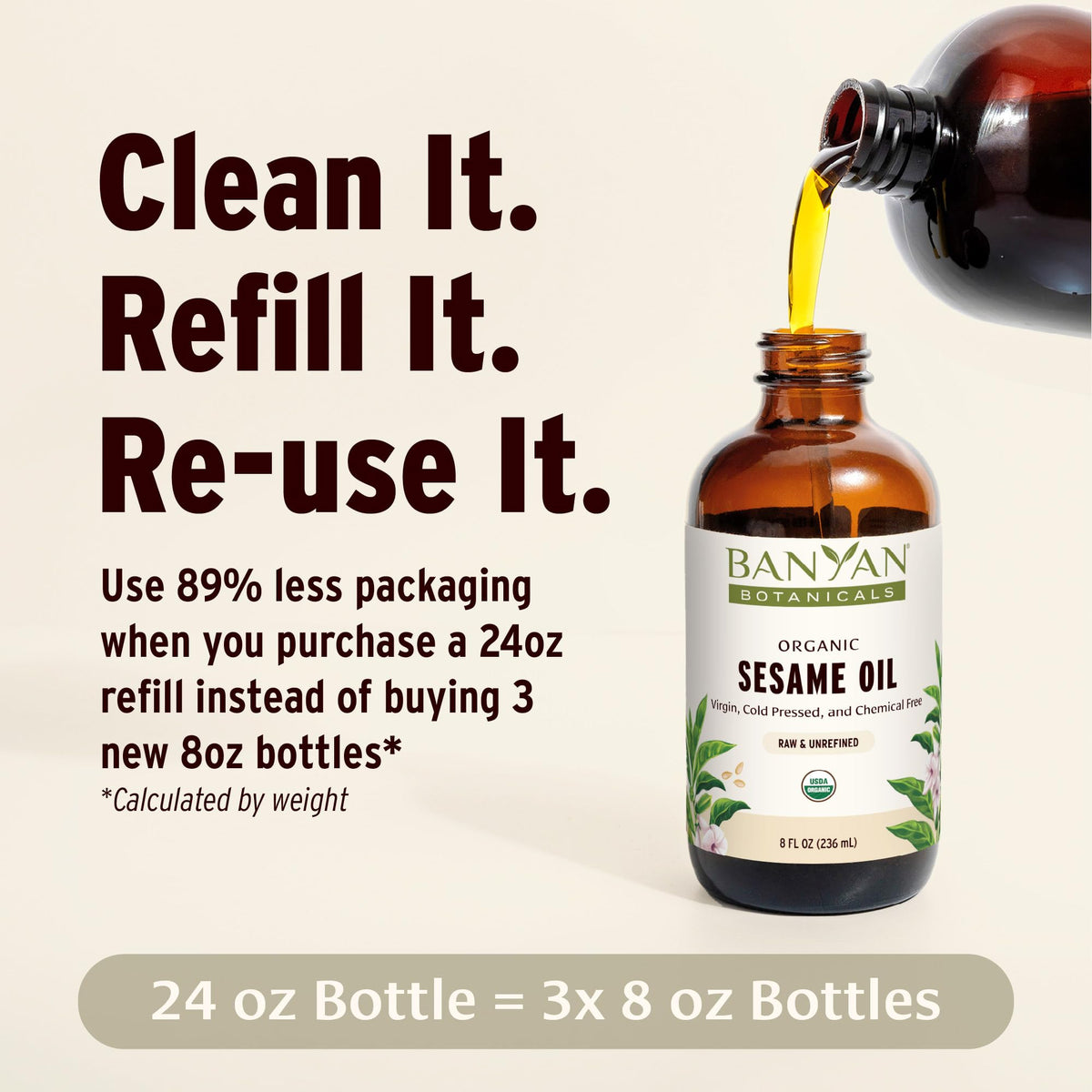 Banyan Botanicals sesame oil ingredient closeup of cold-pressed quality
