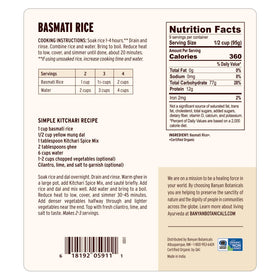 Kitchari-ready Banyan Botanicals Basmati Rice complements vegetables and spices