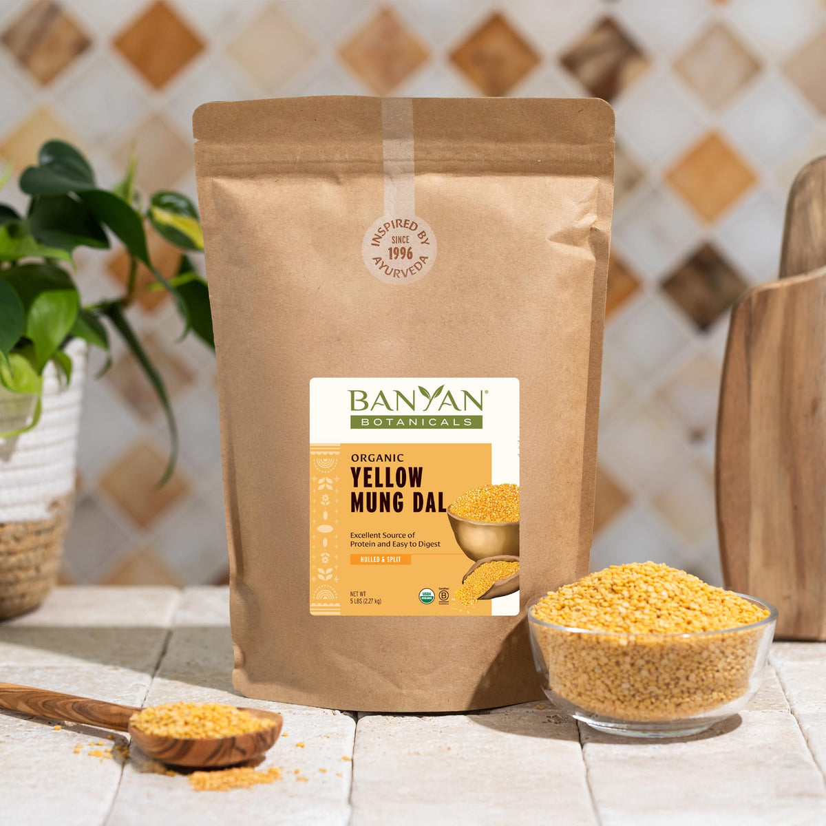 Banyan Botanicals Yellow Mung Dal closeup of the beans showing quality