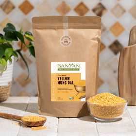 Banyan Botanicals Yellow Mung Dal closeup of the beans showing quality