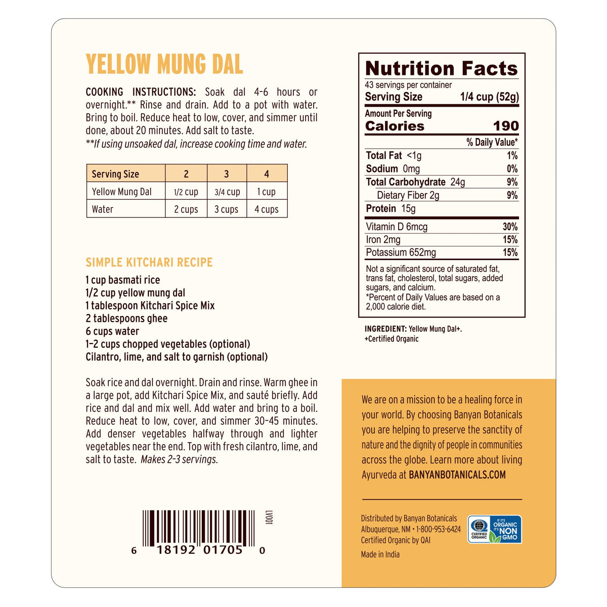 Banyan Botanicals Yellow Mung Dal beans in a bowl highlighting gut-friendly protein