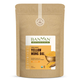 Banyan Botanicals Yellow Mung Dal pack showcases organic protein for vegan meals.