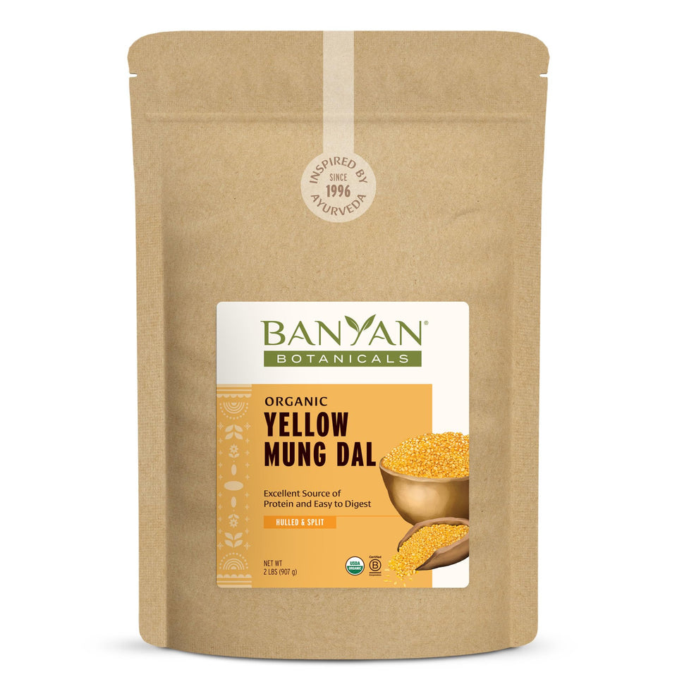 Banyan Botanicals Yellow Mung Dal pack showcases organic protein for vegan meals.