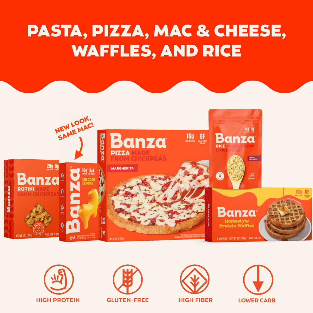Banza gluten-free labeling communicates allergen-friendly pasta.