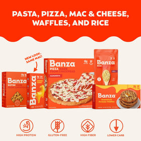 Banza gluten-free labeling communicates allergen-friendly pasta.