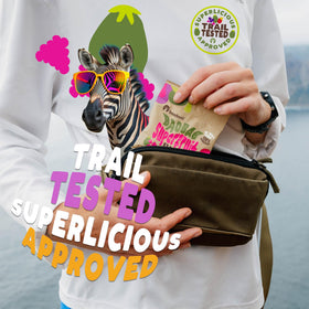 Baobest Superfruit Bites ingredients label showing preservative-free and vegan details.