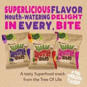 Baobest Superfruit Bites mango flavor image, portable vegan snack for travel.