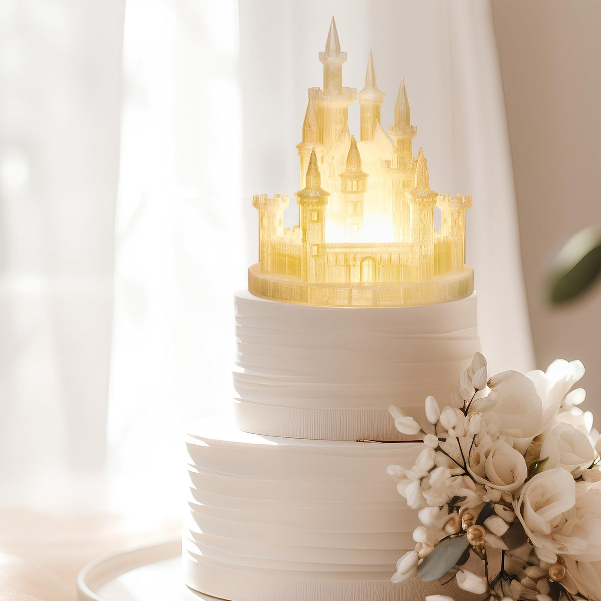 Baquler castle cake topper with light-up centerpiece ideal for weddings