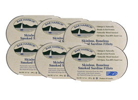 Bar Harbor can-front skinless, boneless smoked sardines for easy protein-packed meals.