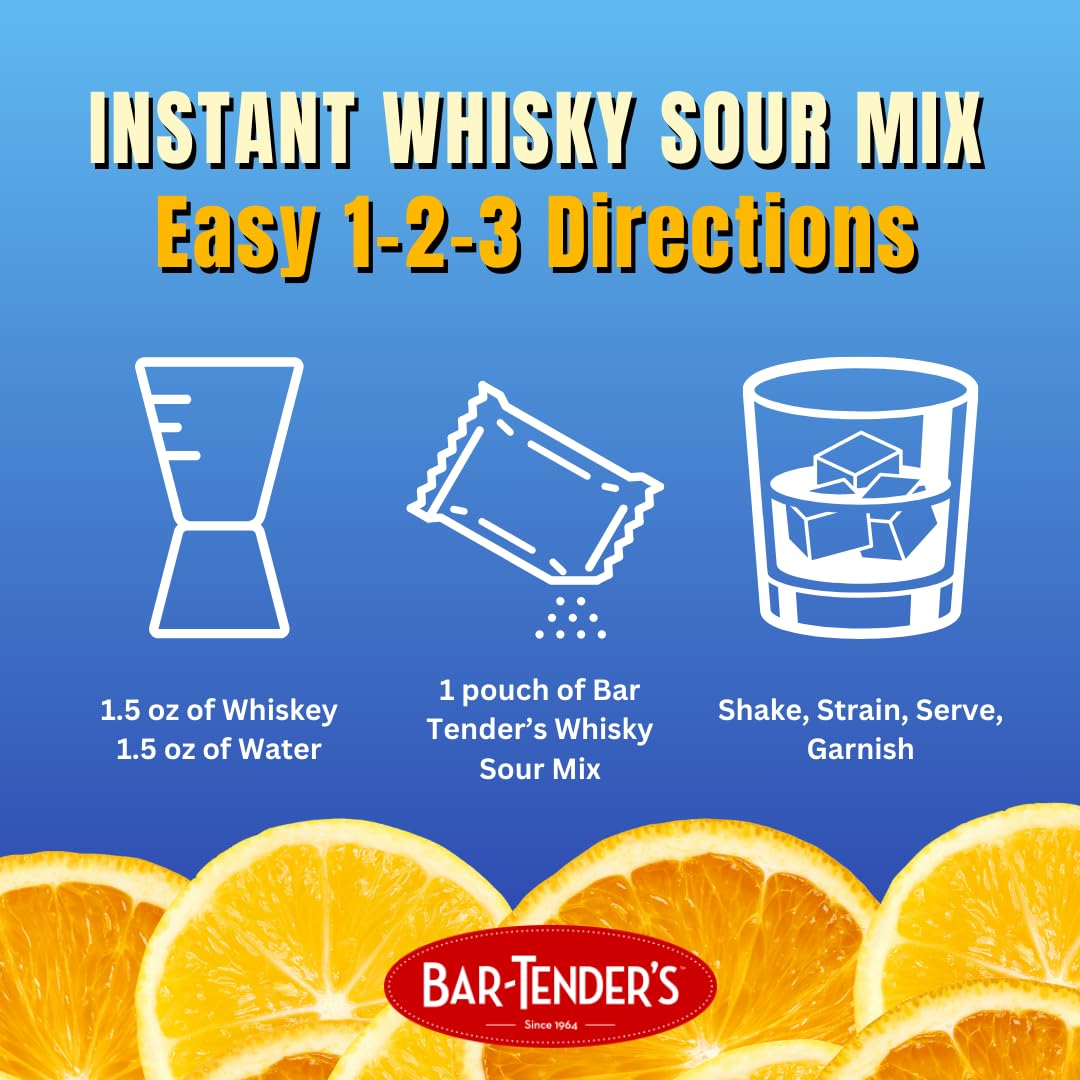 BAR-TENDER'S BRAND cocktail mix packet closeup showing convenient sachets for quick drinks.