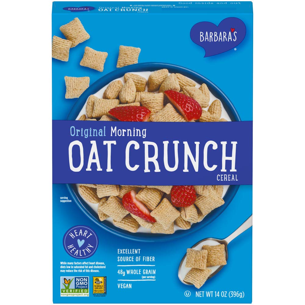 Barbara's Bakery Morning Oat Crunch original front box showcasing whole grain oats and branding.