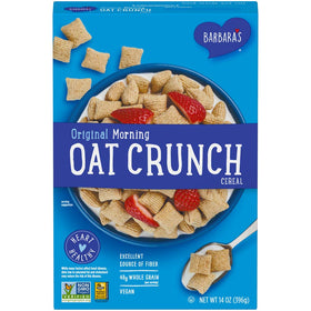 Barbara's Bakery Morning Oat Crunch original front box showcasing whole grain oats and branding.