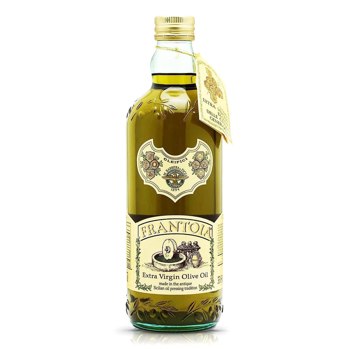 Barbera Frantoia olive oil bottle 1L with crisp Sicilian blend for salads and light cooking.
