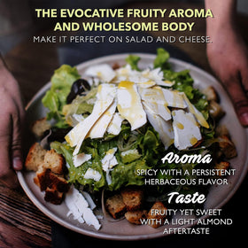 Barbera Frantoia olive oil dressing-dish shows versatile use for greens and seafood.