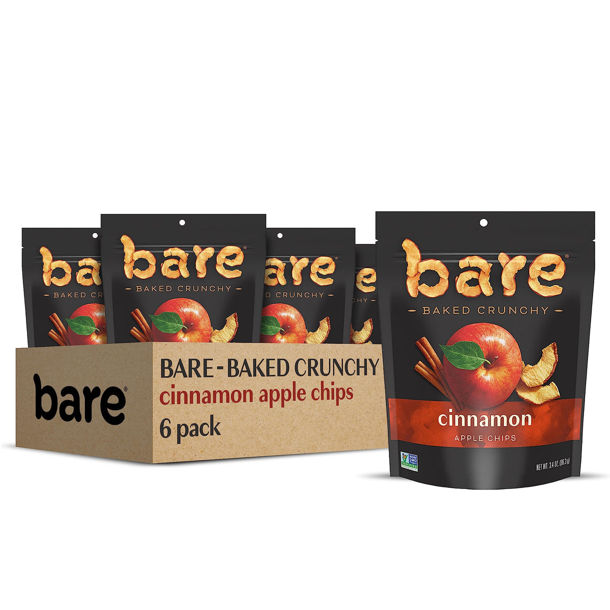 Bare Apples Cinnamon Chips front pack, ready-to-eat on-the-go snack.