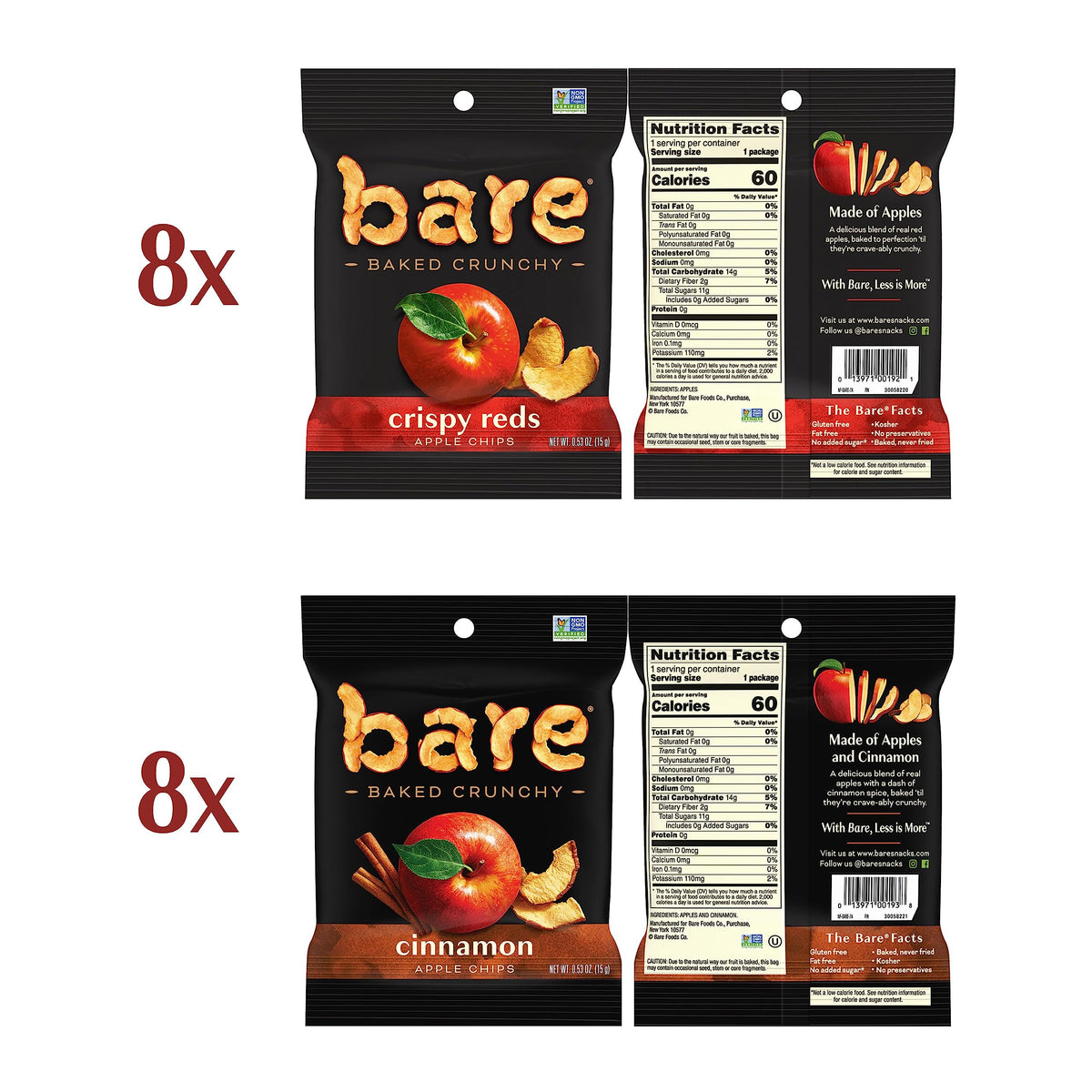 Bare Baked Crunchy Cinnamon bags offering a flavorful bite for busy days.