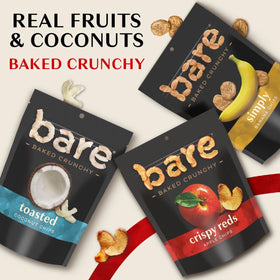 Bare Baked Crunchy non-gmo gluten-free packaging highlights a health-conscious choice.