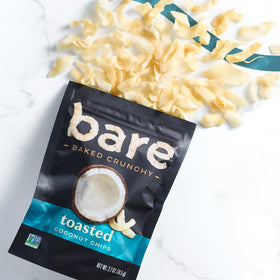 Bare Baked Crunchy Toasted Coconut crunch close-up conveys satisfying texture for quick bites