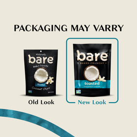 Bare Baked Crunchy Toasted Coconut snack close-up highlights real coconut flavor and crisp texture
