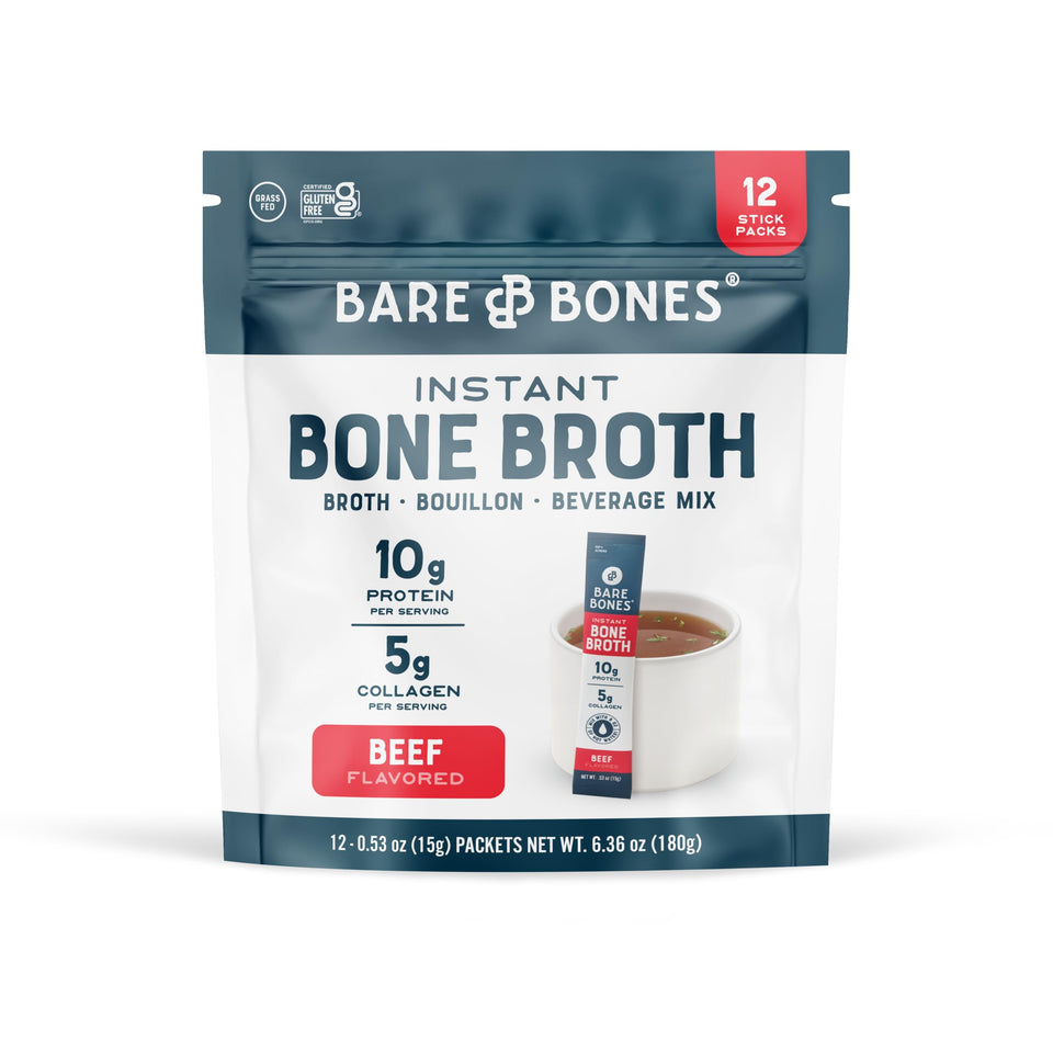 Bare Bones Beef Broth 12ct package for soups and recipes with rich flavor