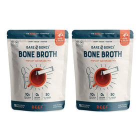 Bare Bones Beef Bone Broth Instant Pack packaging for on-the-go savoriness.