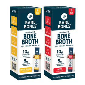 Bare Bones Bone Broth Instant Chicken Stick beside a steaming cup for hydration and flavor