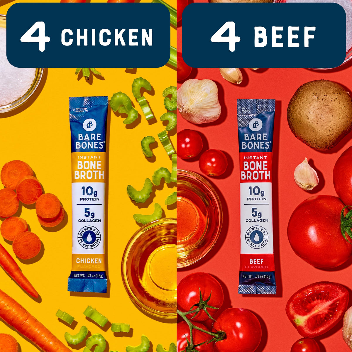 Nutrition panel on Bare Bones indicates 50 calories per serving