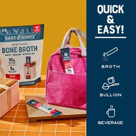 On-the-go sachets of Bare Bones Bone Broth Instant for travel