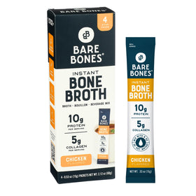 Bare Bones chicken bone broth instant powder packet front view for quick protein on the go