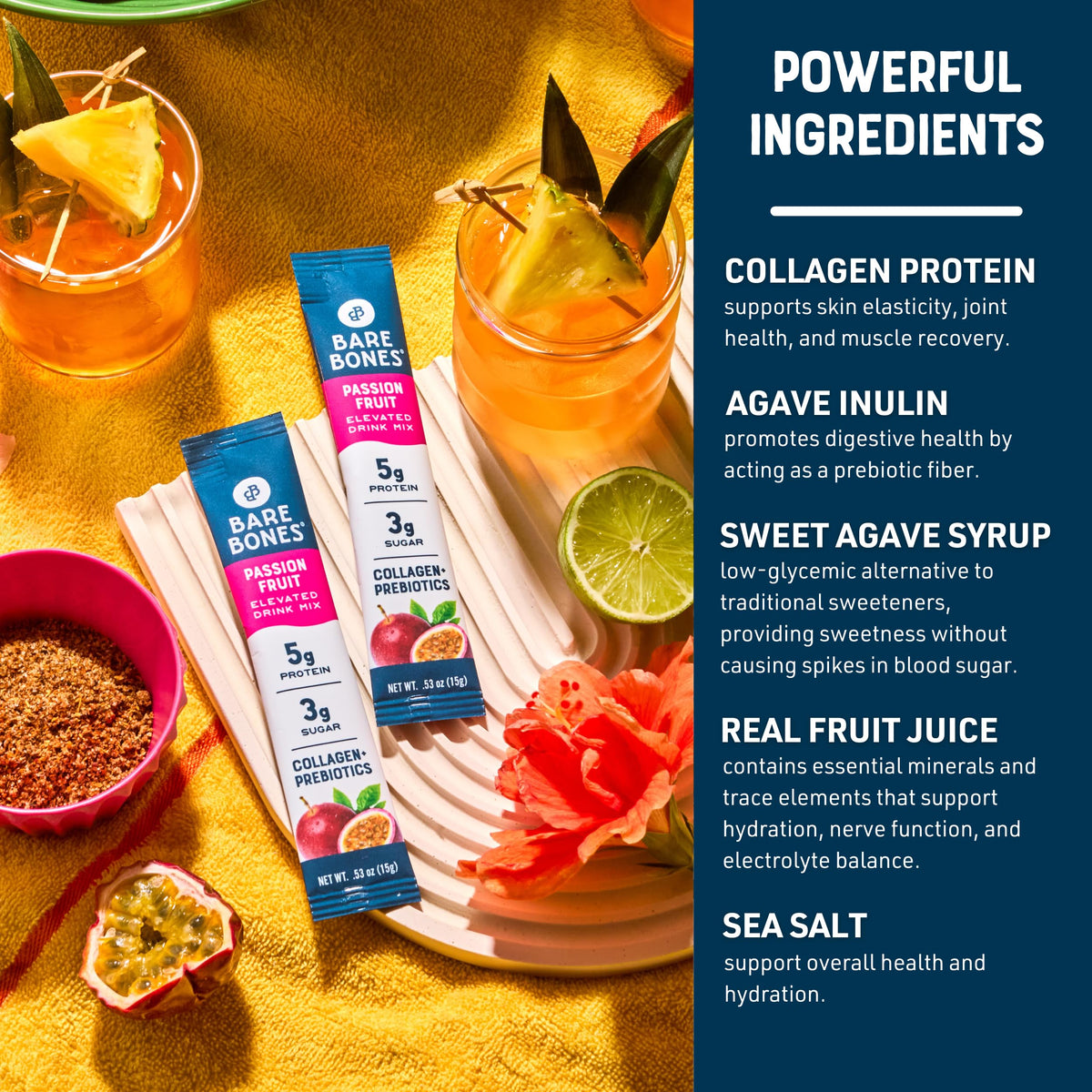 Bare Bones ingredients with real fruit juice, agave inulin, and sea salt.