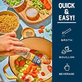 Bare Bones prepared chicken broth in cup demonstrating quick, comforting warm drink