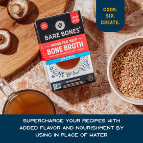 Ingredients include grass-fed bones and vegetables for deep flavor.