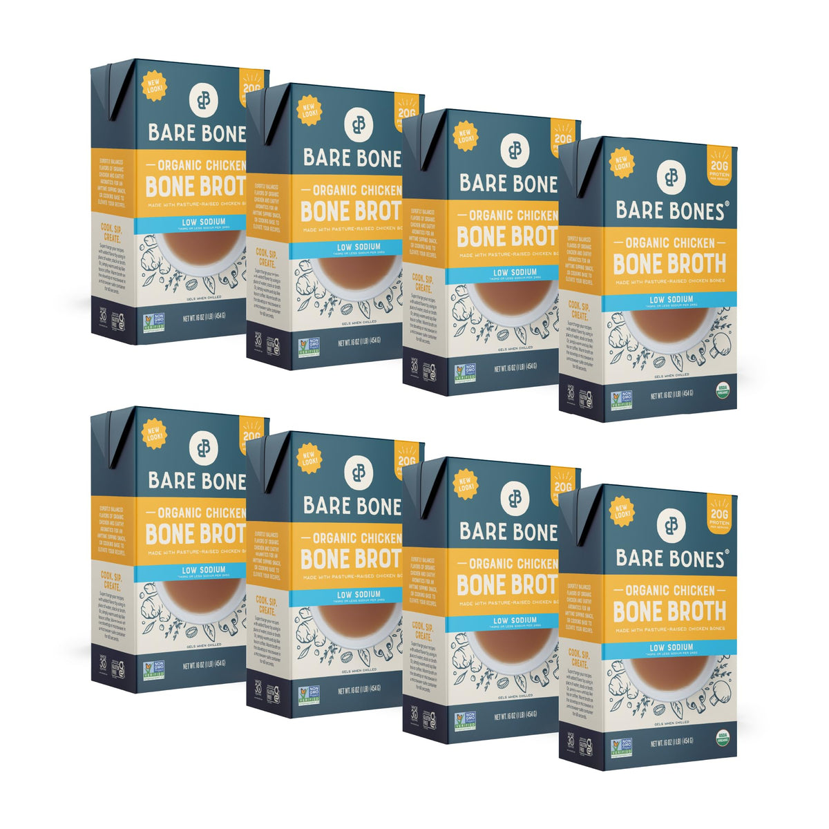 Bare Bones low-sodium bone broth pour for easy, protein-rich meals