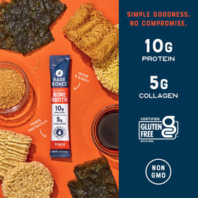 Bare Bones ramen bone broth ingredients arranged in bowl to emphasize quality and flavor.