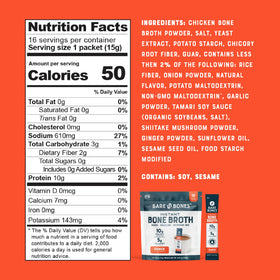 Bare Bones ramen bone broth packets in travel-friendly bag for on-the-go meals.