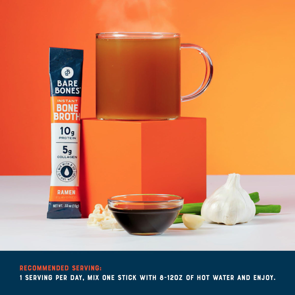 Bare Bones ramen bone broth close-up powder texture highlighting premium ingredients.