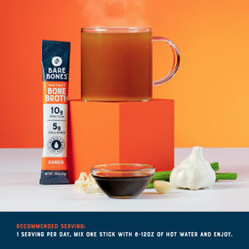 Bare Bones ramen bone broth close-up powder texture highlighting premium ingredients.