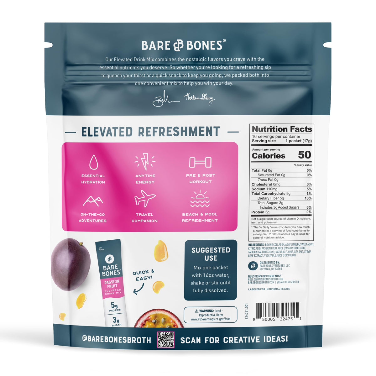 Bare Bones refreshing drink ready after workout or commute.