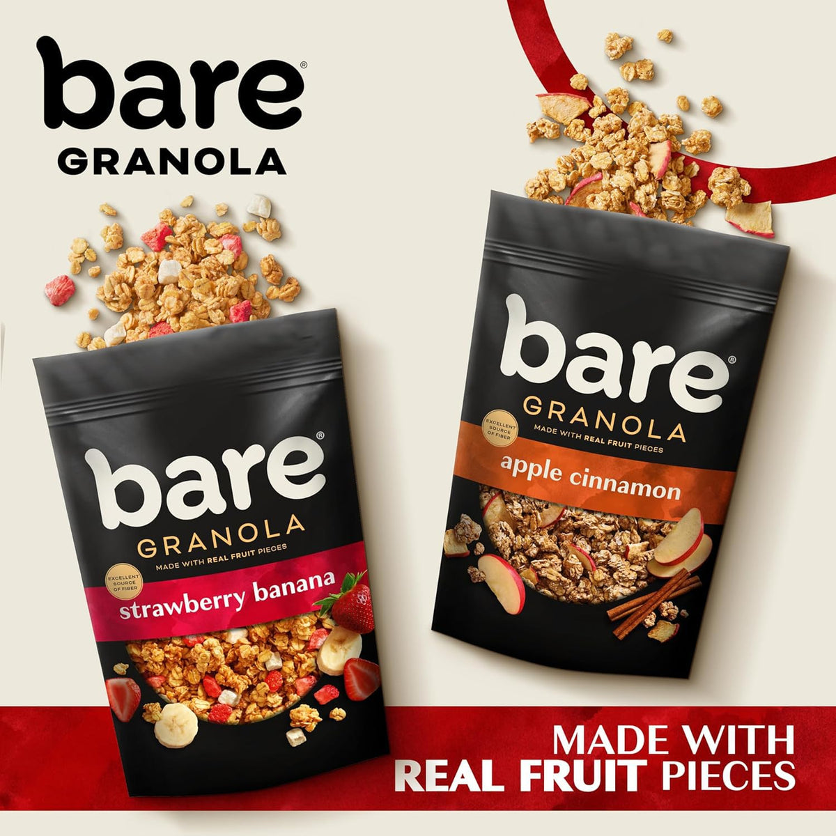 Bare Granola Cereal Apple Cinnamon bag close-up showing crunchy texture