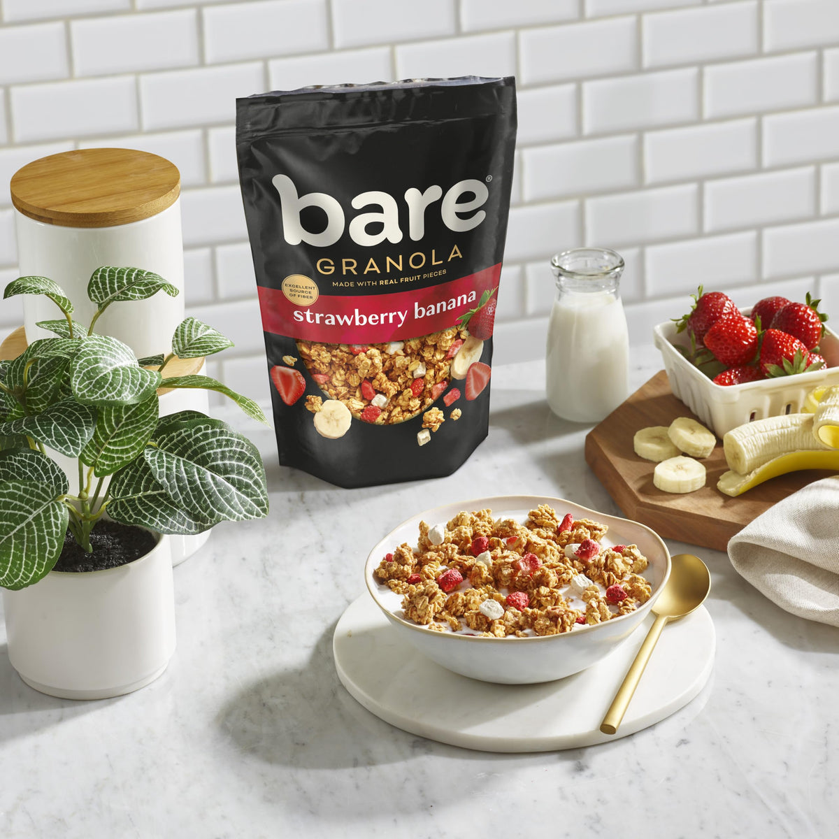 Bare Granola Cereal Strawberry Banana bag display vibrant flavor