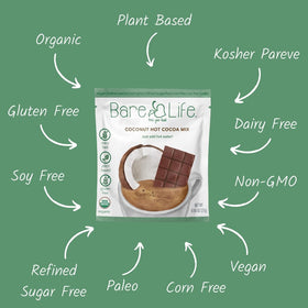 Bare Life coconut hot cocoa sachet ideal for quick, single-serving indulgence.