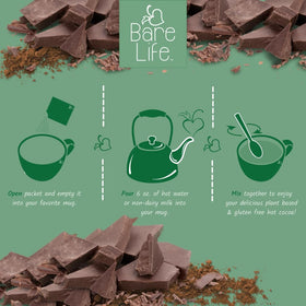 Bare Life product shot showcases single-serving packaging and premium cocoa.