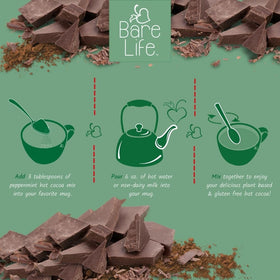 Bare Life scoop with cocoa powder for easy measuring and mix-in.