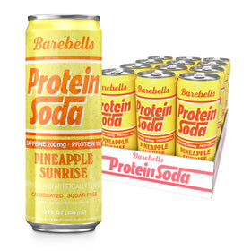 Barebells Protein Soda Pineapple Sunrise can for on-the-go energy.