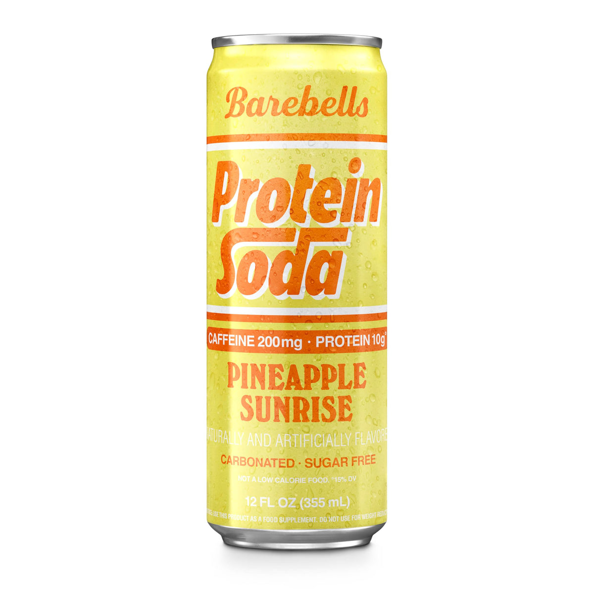 Barebells Protein Soda Pineapple Sunrise glass captures refreshing on-the-go ritual.