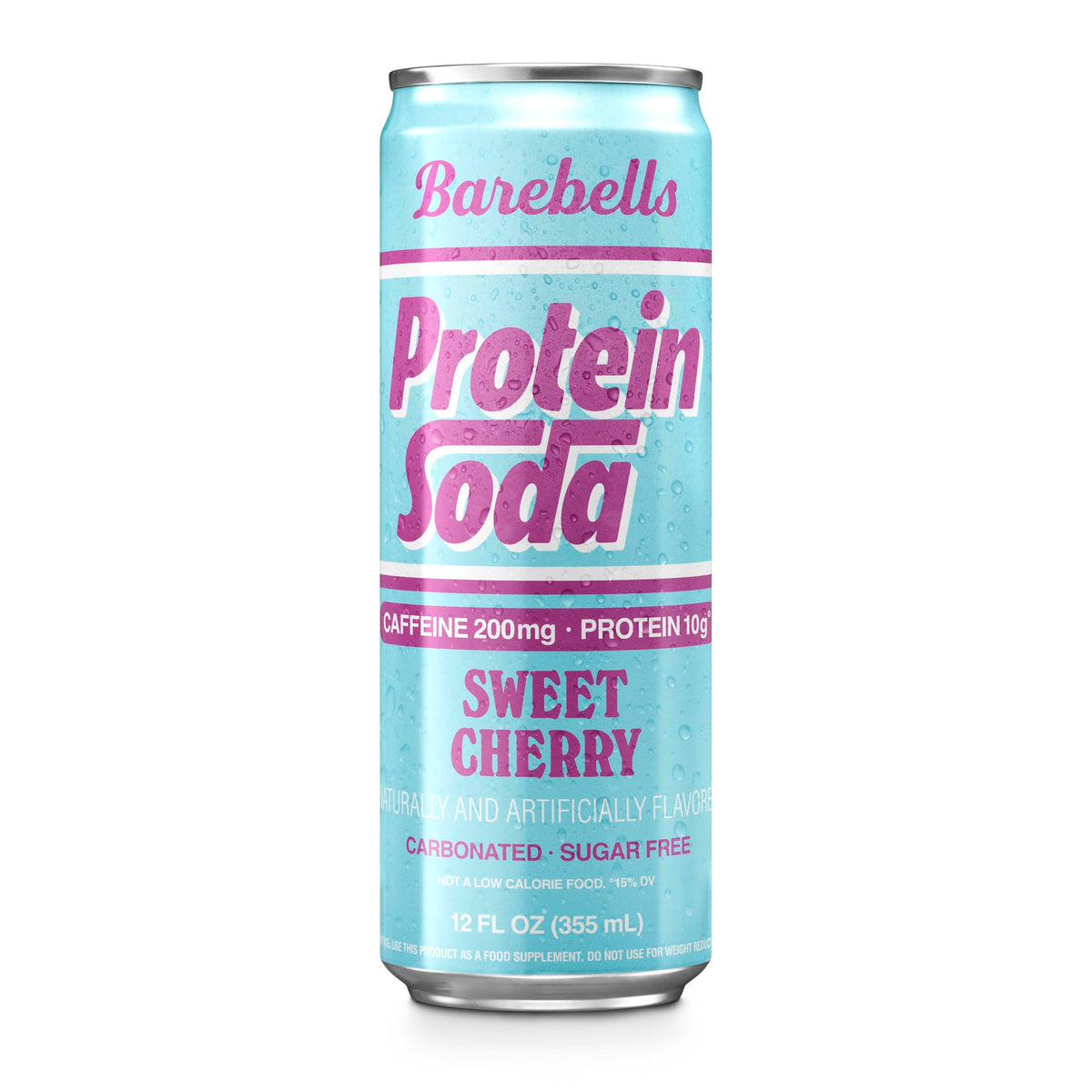 Barebells protein soda sweet cherry in a glass ready to drink and enjoy.