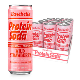 Barebells Protein Soda Wild Strawberry can with a sugar-free energy lift and 10g protein