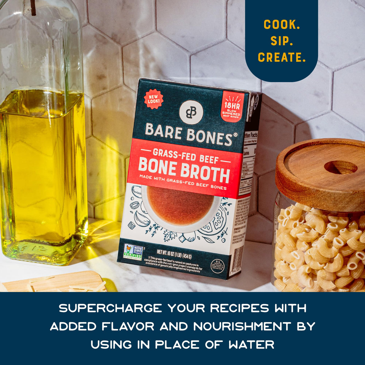 Bare Bones broth gels when cold signaling quality and protein-rich nourishment